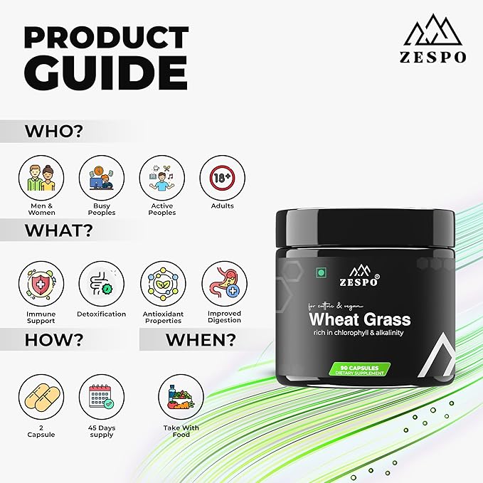 Wheatgrass Capsules 1000mg | Rich in Chlorophyll &| Supports Digestion, Detox & Immunity | Vegan, Non-GMO – 90 Capsules
