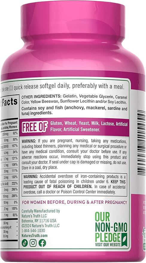Nature's Truth Prenatal Vitamin for Women | 120 Softgels | Non-GMO & Gluten Free Multivitamin Supplement with DHA and Folic Acid