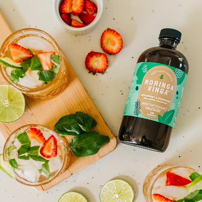 VINGA Organic Spearmint & Rosemary Moringa Infusion – Daily Herbal Tonic with Apple Cider Vinegar, Honey | Supports Mental Clarity & Circulation | Non-GMO, 8 oz