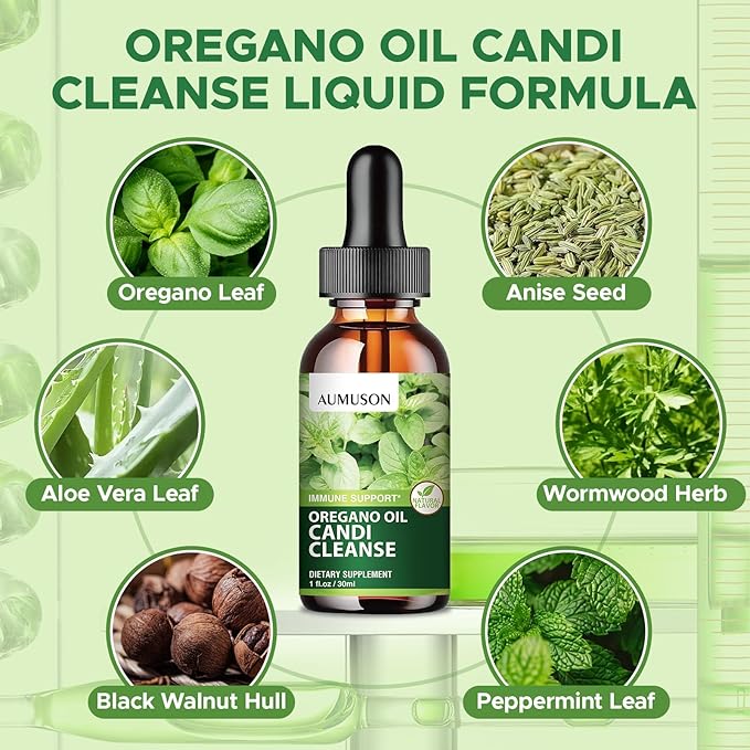 Oregano Oil Candi Cleanse Drops,Oil of Oreg ano Liquid with Black Seed Oil,Natural Herbal Essential Oil for Immune Support,Digestive Gut Clean Health, Antioxidant