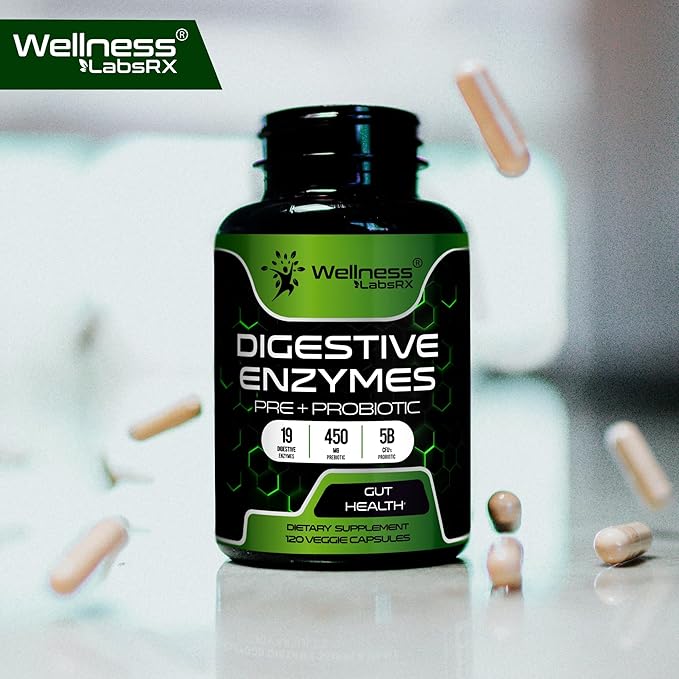 Digestive Enzymes with Probiotics and Prebiotics, 450mg, 5 Billion CFUs - Pure Super Digestion Capsules - Digestive Enzymes for Women & Men Support Digestion & Gut Health - 120 Count (Pack of 2)