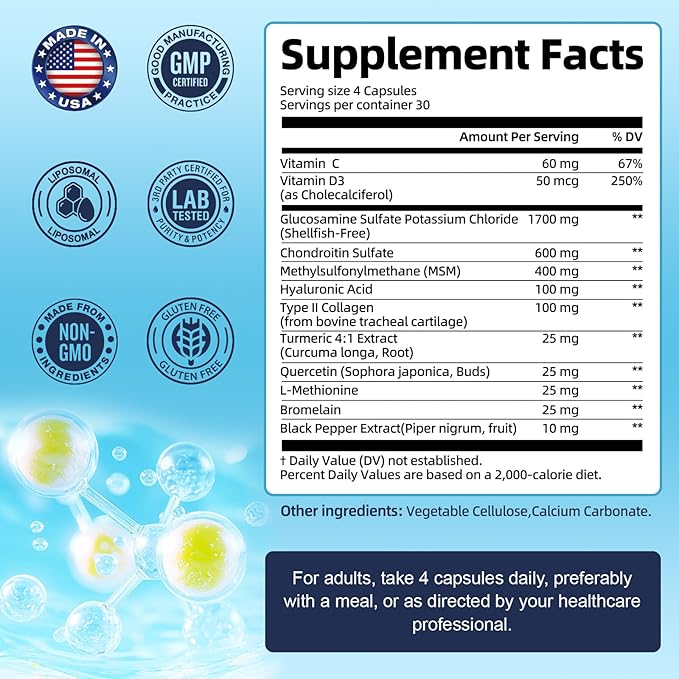 Glucosamine Chondroitin MSM Collagen, 3000MG HSA FSA Eligible Items Only List - Joint Supplements for Men & Woman, Hsa Store Eligible Items Anti-Inflammation Supplement, 120 Capsules Made in USA