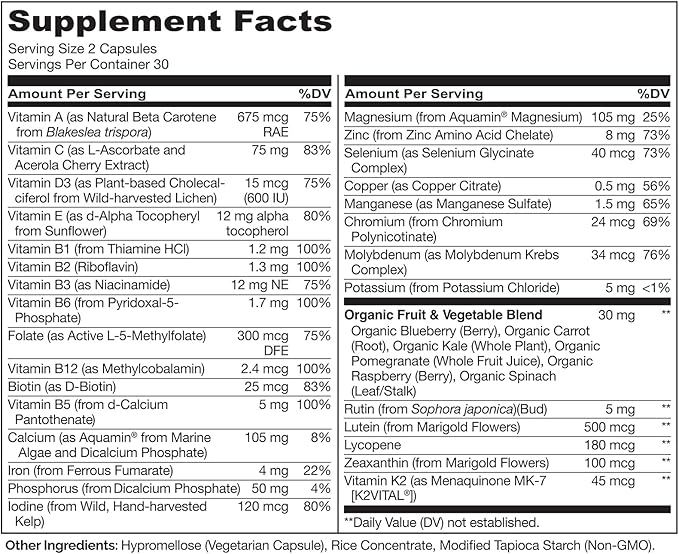 NATURELO Teen Multivitamin - Whole Food Multivitamin - with Minerals for Teenage Boys & Girls - Supplement for Active Kids - Non-GMO - Vegan & Vegetarian - 60 Capsules