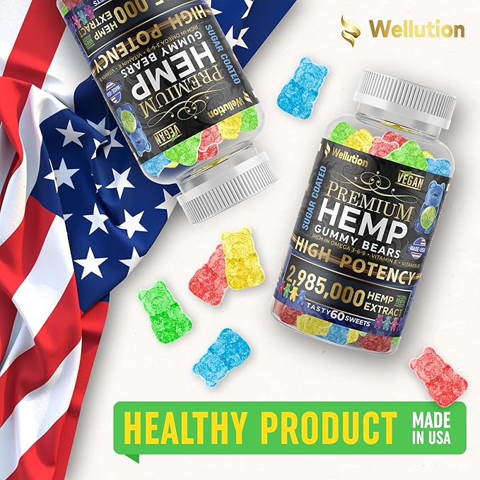 WELLUTION Sugar-Coated Hemp Gummies – High Potency 2,985,000 MCG – Natural Fruity Bears for Relaxation and Peace - Fast-Acting - 60ct