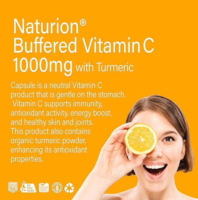 Buffered Vitamin C 1000 mg with Organic Turmeric - Antioxidant & Immune Support - Healthy Skin & Joints - Gluten & Dairy Free - 120 Vegan Capsules, 120 Day Supply