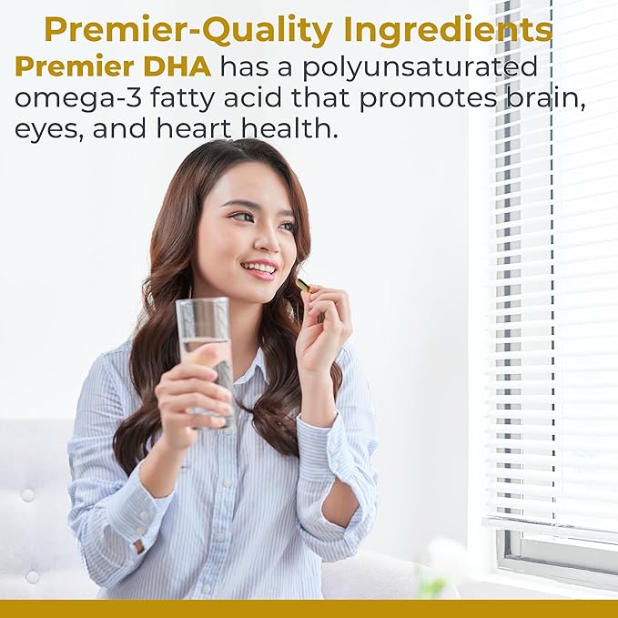 Premier DHA, 60 Softgels, Vegan Product - Plant-Source DHA for Premier Support for The Brain, Nerves, Eyes and Heart