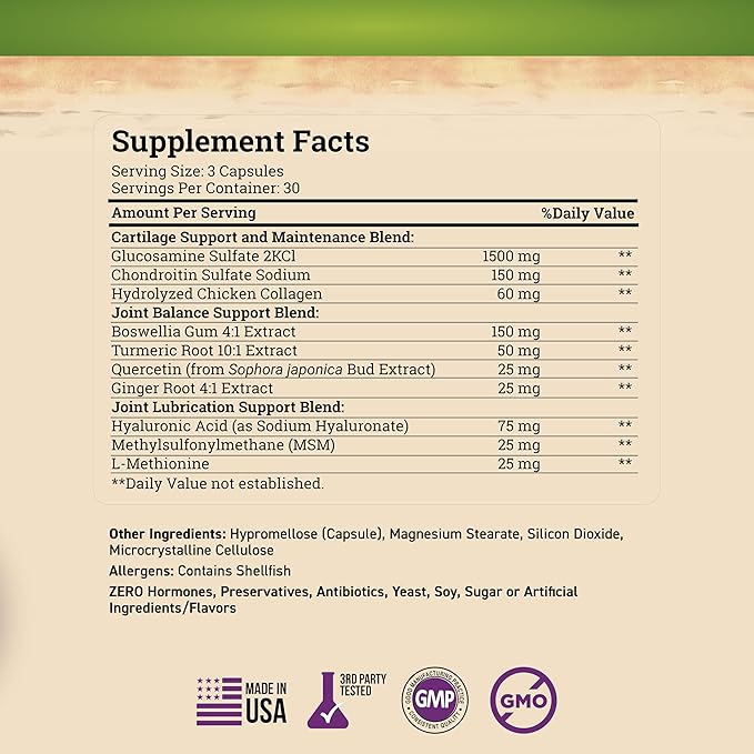 Nature's Base Glucosamine Chondroitin MSM Collagen - Joint Support Supplement for Mobility, Flexibility, & Comfort - with Turmeric, Boswellia - for Men & Women - 90 Capsules