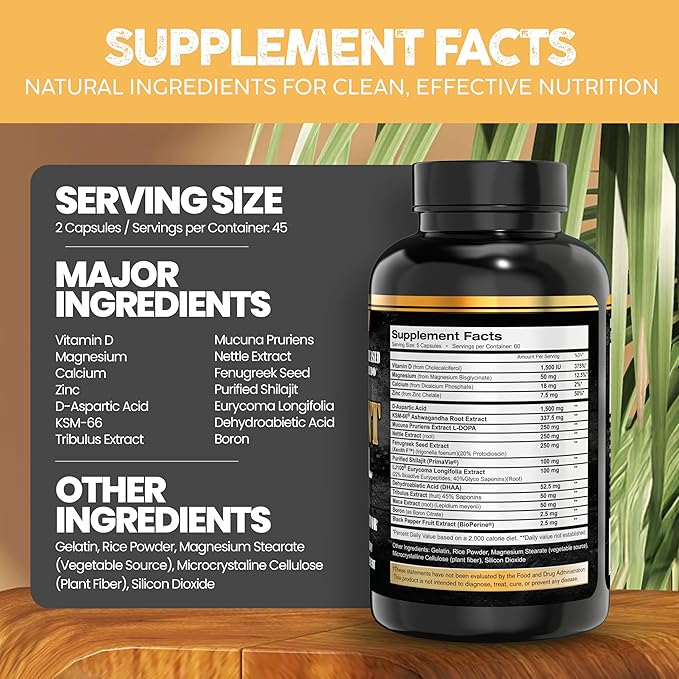 Sergeant Steel Blended with shilajit,Ashwagandha,mucuna,Magnesium,Nettle,zinc and Others for,Muscle Growth,Energy,Calm and Immune Support.300 Capsules 2 Months Supply.