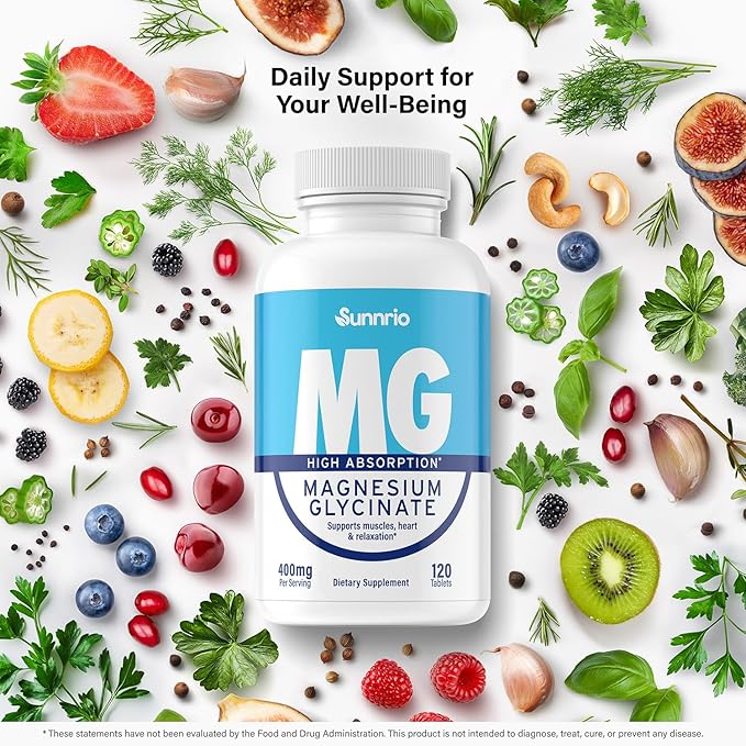 Magnesium Glycinate Supplement - 400mg per Serving - High Absorption, Supports Muscle, Heart Health, Sleep, and Relaxation* - Non-GMO, Gluten-Free, Vegan-Friendly - 120 Tablets