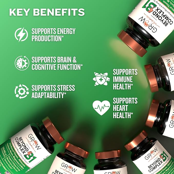 grow vitamin Beyond B1 Complex - Allithiamine Natural Vitamin B1 Supplement with Essential B-Vitamins, Thiamin, Niacin, Biotin, Magnesium & More - Supports Energy, Mood & Nervous System - 90 Capsules