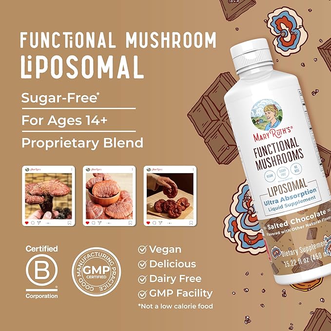 MaryRuth Organics Mushroom, Mushroom Supplement, Mushroom Liquid Vitamin, Reishi Mushroom Supplement for Immune Support, Turkey Tail Vitamin for Stress Relief, Vegan, Non-GMO, Gluten Free, 15.22 Fl Oz
