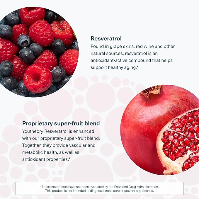 Youtheory Resveratrol Advanced Antioxidant Formula - Premium Antioxidant Supplement with Super-Fruit Blend - Contains ResVida - Dairy, Soy & Gluten Free - 290 Tablets