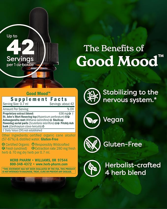 Herb Pharm Good Mood Liquid Herbal Formula with St. John's Wort for Healthy Emotional Balance - 1 Ounce