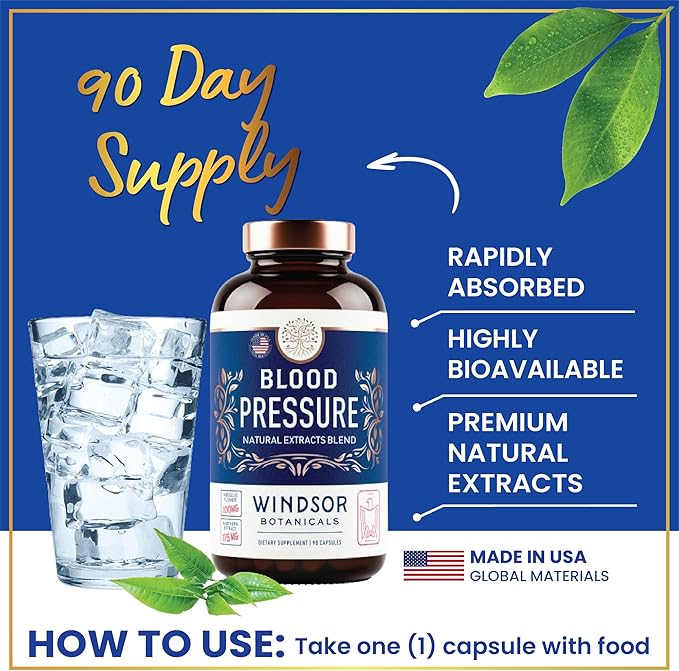 Blood Pressure Support Supplement - Green Tea, Hibiscus, Hawthorn, Garlic - Blood Pressure Vitamin, Mineral and Activated Naturals - 3 Month Supply, 90 Capsules