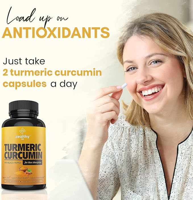 Turmeric Curcumin with Black Pepper – Non-GMO, Organic Turmeric Supplement for Joint Support & Inflammation, Zealthy Life, 60-Day Supply, 120 Capsules