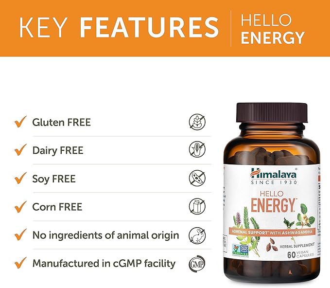 Himalaya Hello Energy with Ashwagandha for Adrenal Support & Daily Energy and & Ashwagandha +Immune with Vitamin C for Active Immune Support, 60 Capsules Each - Bundle