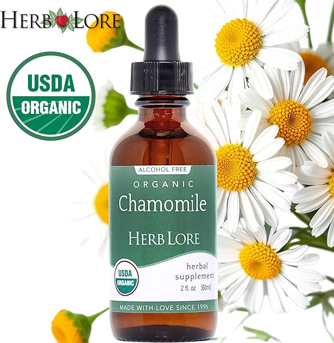 Herb Lore Organic Chamomile Tincture - Liquid Chamomile Drops for Babies & Adults - Melatonin-Free Sleep Supplement (2 fl oz)