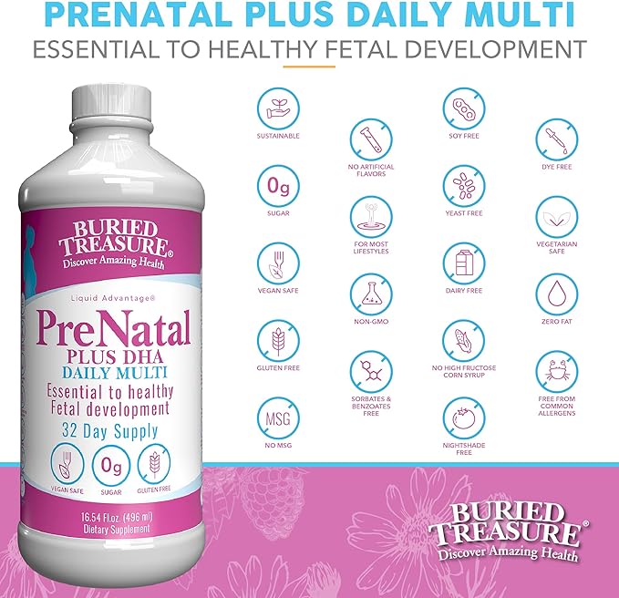 Buried Treasure Prenatal Plus DHA Complete, 16 oz, Natural DHA Omega3 Iron