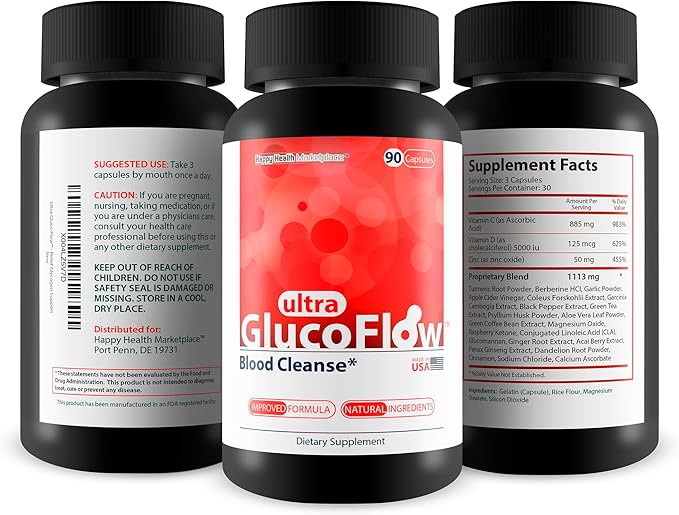 Ultra Gluco Flow - Improved Formula - Our Best Blood Cleanse Detox Cleanse Blood Support Pills - Blood Health Blood Circulation Pills Detox Cleanse Blood Gluco Bio Sweet Relief Glycogen Support