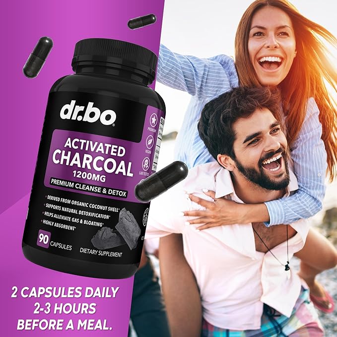 Activated Charcoal Capsules Cleanse Detox - 1200mg Organic Coconut Charcoal Pills for Stomach Gas and Bloating Relief for Men Women Kids - Active Capsules Powder Binder Activated Supplements for Gut
