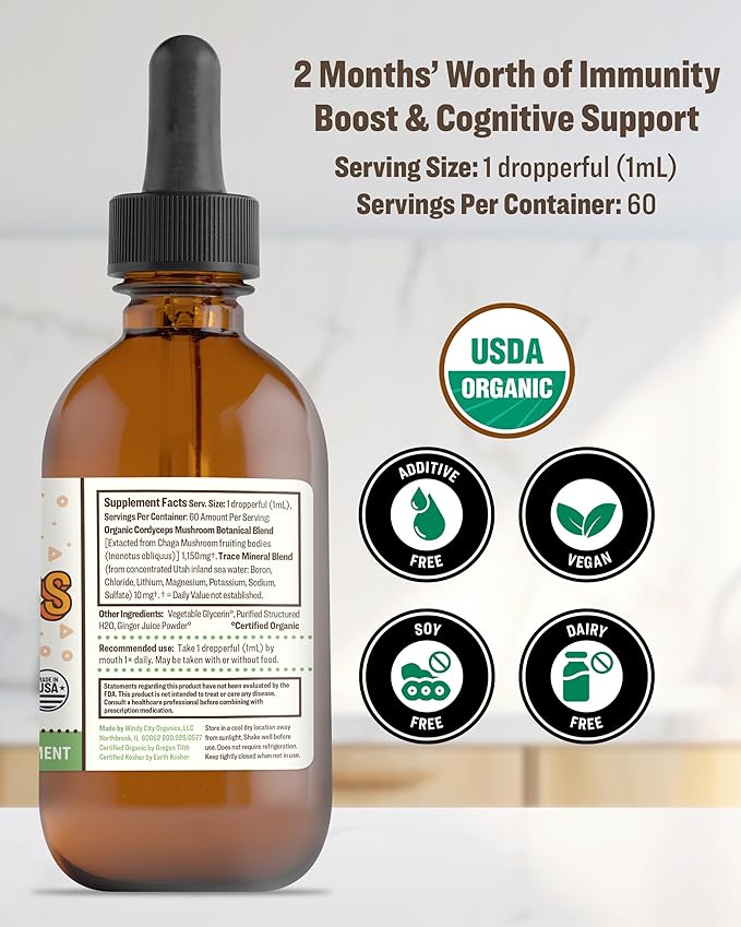 RawGuru Cordyceps Mushroom Supplement - Vegan Cordyceps Extract with Trace Minerals - Nano-Processed Immunity Boost & Cognitive Supplement Tincture - 60 Servings of Vegan Drops per 60 ml, Pack of 1