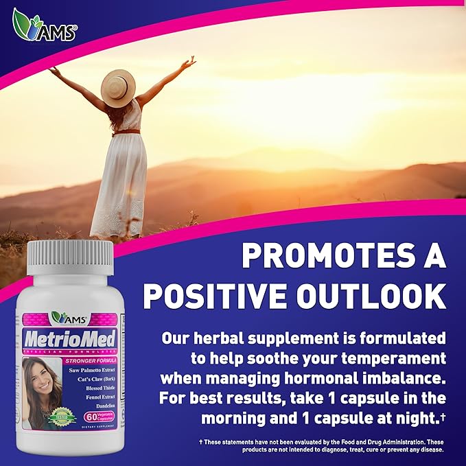 America Medic & Science MetrioMed 60 Capsules | Fertility Supplement for Women | Organic Pills with Black Cohosh, Chasteberry and Red Clover Herbs