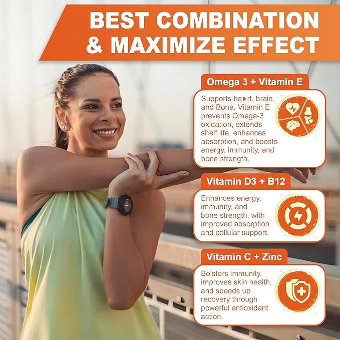 Sugar Free Vitamin D3 5000 IU Gummies + Methyl B12 Vitamins + Vegan Omega 3 Supplement, Organic Vitamin D Gummies for Women Men with Vitamin ACE & Zinc for Energy, Mood, Muscle & Immune Support