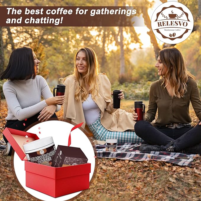 Mushroom Coffee, Instant Mushroom Coffee Mushroom Powder Blend (20 Servings) with Cordyceps, Reishi, Lion's Mane, Shiitake, King Trumpet, Mushroom Supplement for Energy, Focus, Immune Support