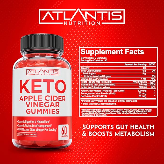 Atlantis Nutrition Keto Apple Cider Vinegar 60 Gummies + Testosterone Booster 2-Pack (120 Gummies)