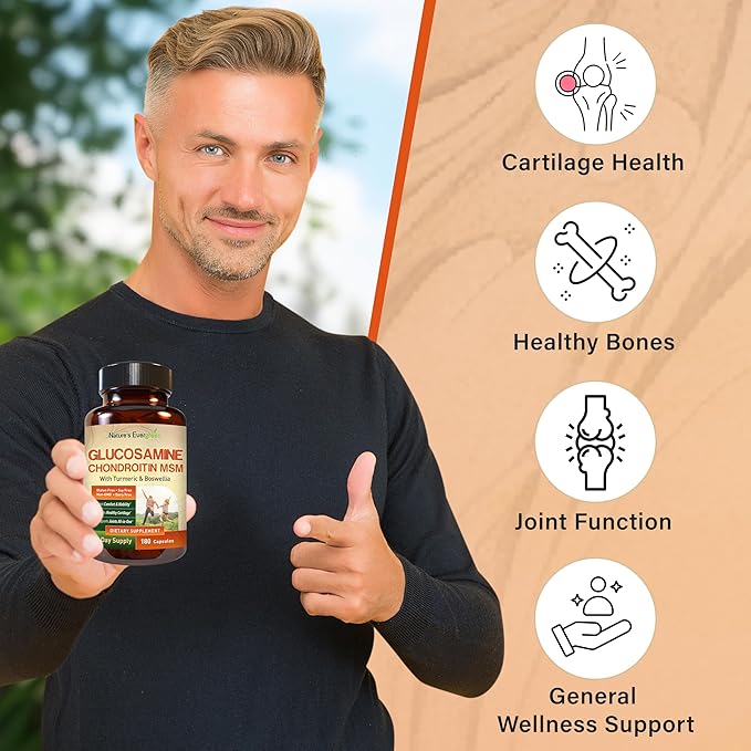 Glucosamine Chondroitin MSM with Turmeric & Boswellia Supplement | Joint Support Supplement Glucosamine Sulfate 1500mg | Joint Health Chondroitin Sulfate MSM Supplement for Women & Men - 180 Capsules