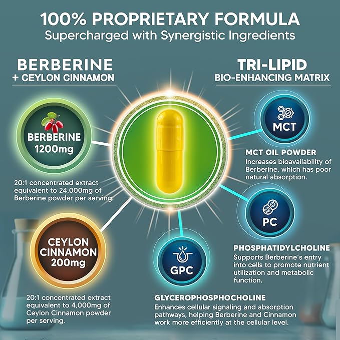 aSquared Nutrition Berberine with Ceylon Cinnamon Supplement - 1400mg Max Strength Complex - 120 Capsules - 1200mg HCl Powder Extract Plus Pills - Alternative to Gummies & Drops