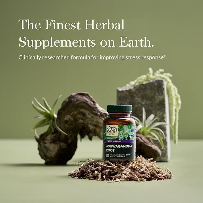 Gaia Herbs Ashwagandha Root - Made with Organic Ashwagandha Root to Help Support a Healthy Response to Stress, the Immune System, and Restful Sleep - 60 Vegan Liquid Phyto-Capsules (30-Day Supply)