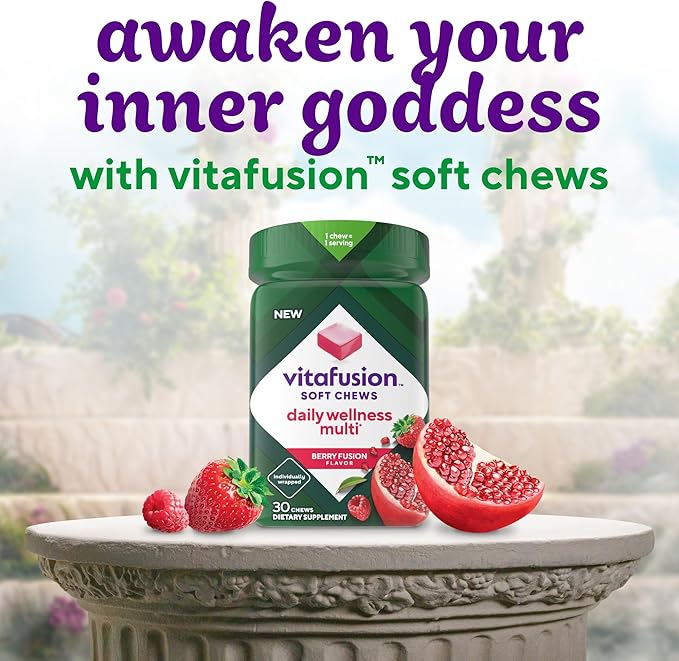 Vitafusion Soft Chews Daily Wellness Multi(1), Chewable Multivitamins for Adults, Individually Wrapped, Berry Fusion Flavor, 30 Chews, 30 Day Supply