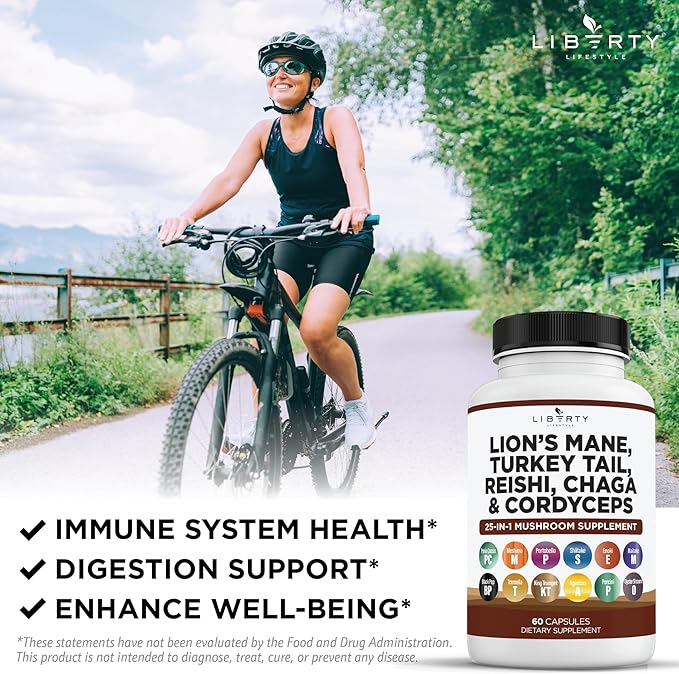Lions Mane Mushroom Supplement with Turkey Tail Reishi Cordyceps Chaga with Marshmallow Root - 2-Pack