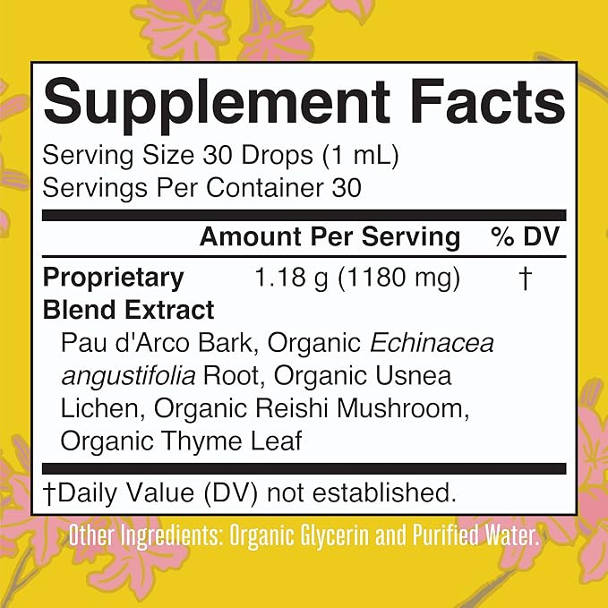 MaryRuth Organics PAU d'Arco Bark Liquid Herbal Supplement | Immune Support, Digestive & Gut Health | Echinacea, Usnea Lichen, Reishi Mushroom, Thyme Leaf | Vegan, Non-GMO | 1 Fl Oz, 1 Month Supply