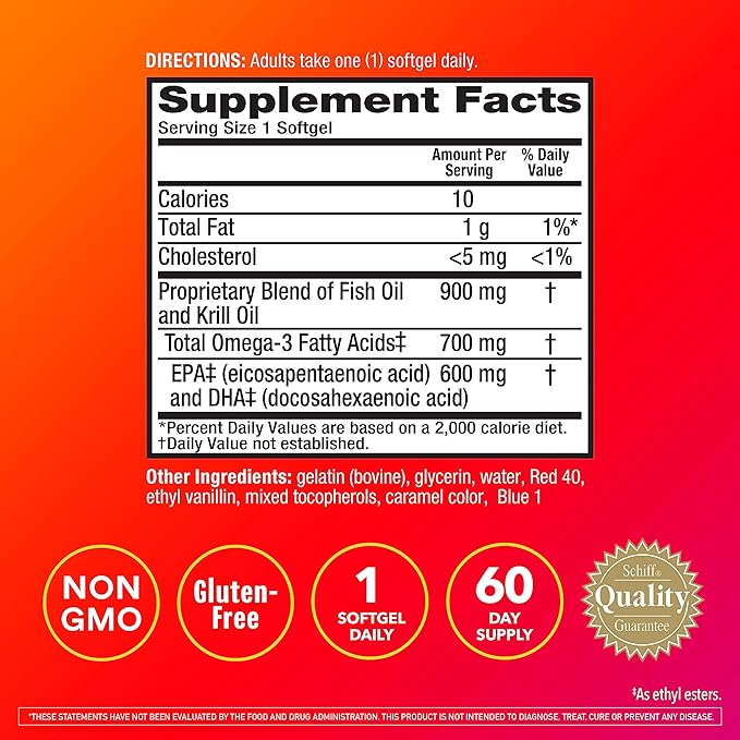 Megared Omega-3 Fish & Krill Oil Supplement 900mg - MegaRed Advanced 4in1, 60 softgels, 2x More Omega-3, Heart, Joint, Brain and Eye Supplement, Red, 60 Count