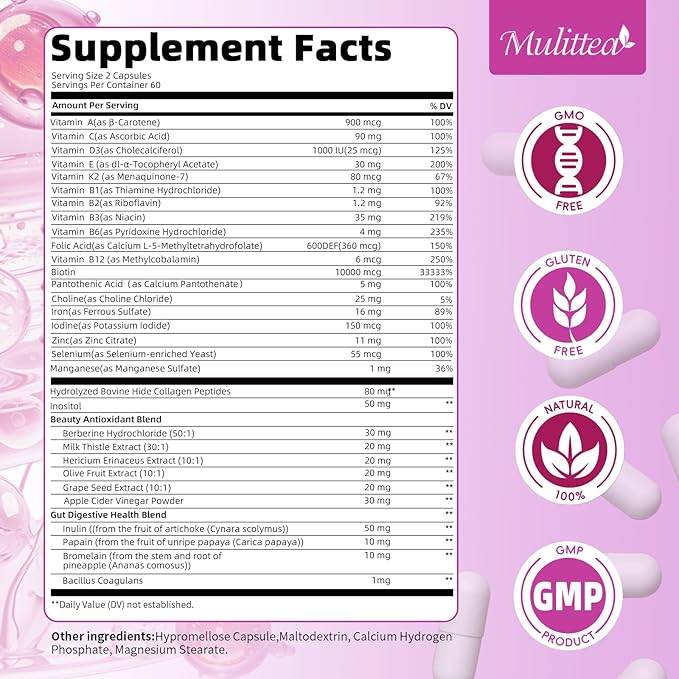 Multivitamin for Women-Support Hair, Nails and Skin-Boost Energy and Help Focus-Vitamins A,C,D, E, Biotin, Folic Acid-with 30+ Nutrients-60 Count