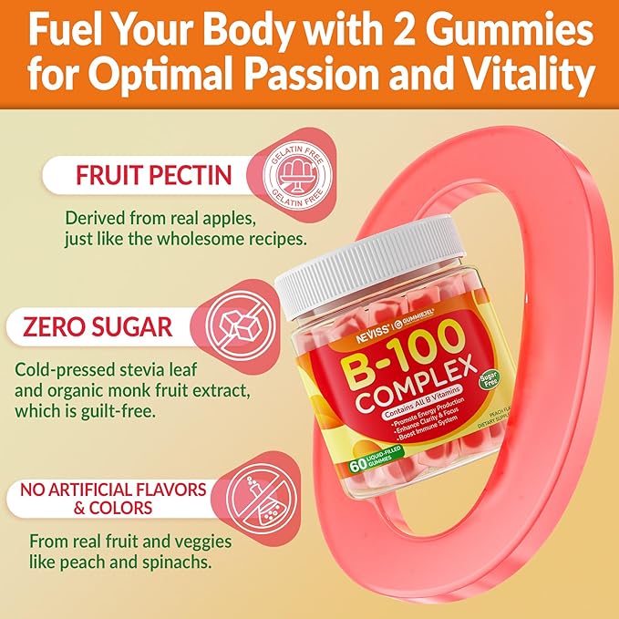 Super Vitamin B Complex Gummies - All B Vitamins Including Methyl B12, B1, B2, B3, B5, B6, Biotin, Methylfolate with Vitamin C, Choline, Inositol, PABA for Energy, Brain & Immune Support, 120Cts
