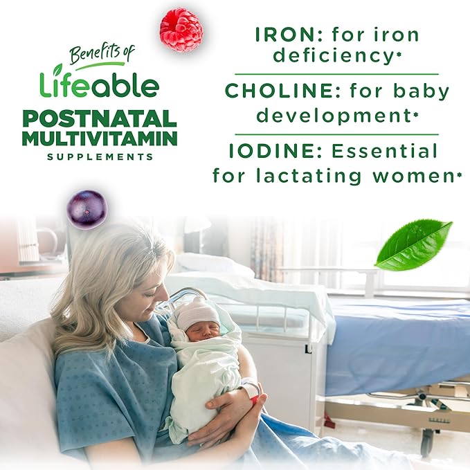 Lifeable Postnatal Multivitamin with Iron, Choline and Iodine | Great Tasting Postnatal Vitamins for Women Breastfeeding | Vegetarian Non-GMO Lactation Supplement | 90 Gummies