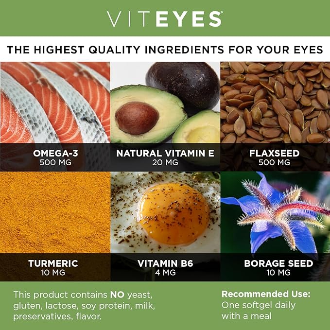 Viteyes Tear Support Eye Soothing Blend, Occasional Dry Eye Supplement, No Eye Drops, Redness Relief, Eye Vitamin, Allergy Support for Itchy Eyes, Omega-3 Fish Oil, 30 Softgels