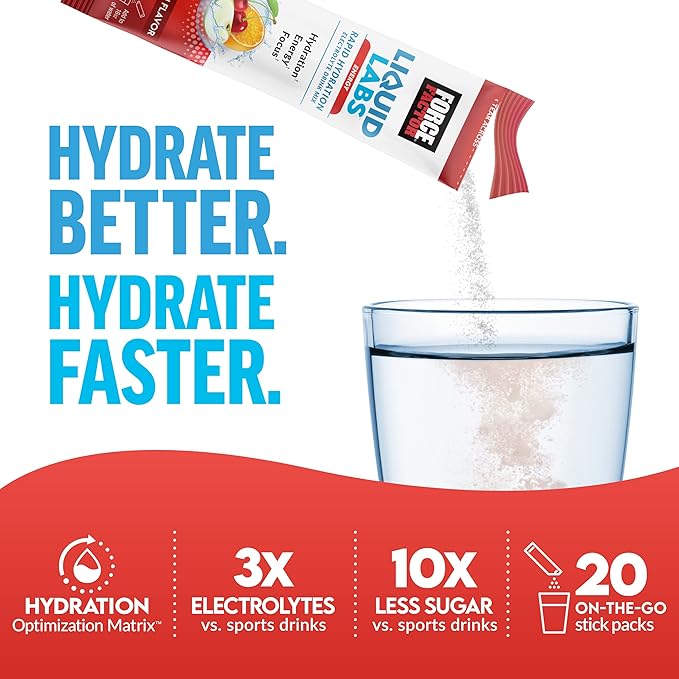 Bundle of FORCE FACTOR Liquid Labs Electrolytes Powder, Hydration Packets to Make Electrolyte Water with 5 Vitamins, Minerals, and Antioxidants, Lemon-Lime + Energy Fruit Punch Flavor, 40 Stick Packs