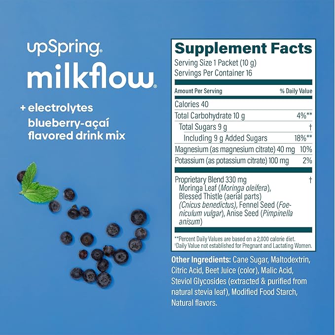 UpSpring Milkflow Electrolyte Breastfeeding Supplement Drink Mixes with Fenugreek & Moringa | Berry & Blueberry Acai Flavors | Lactation Supplements to Support Breast Milk Supply*