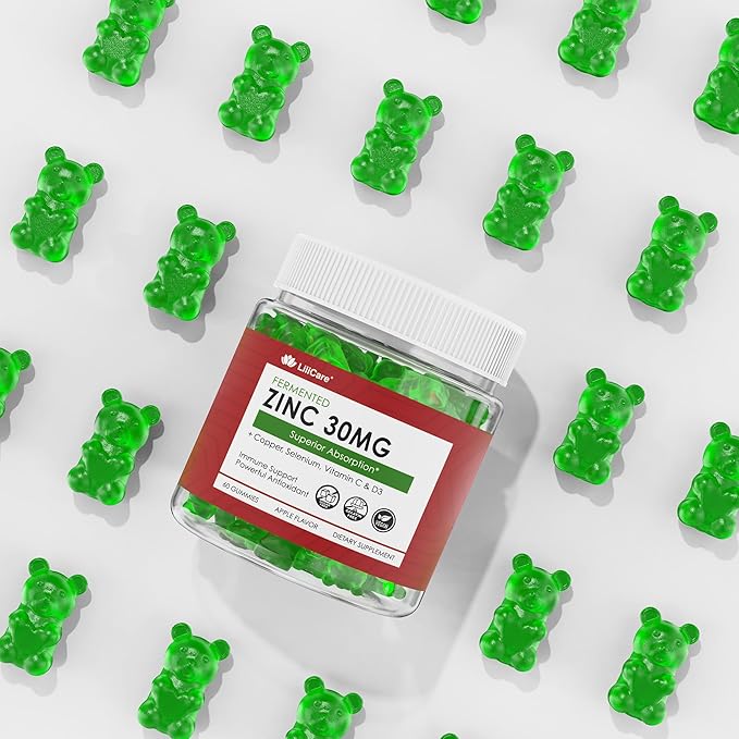 Zinc Gummies + Copper, Selenium, Vitamin C & D3, Fermented Zinc Supplements for Women and Men with Elderberry for Daily Immune Support, Powerful Antioxidant, High Absorption, Vegan, Sugar Free, 60 Cts