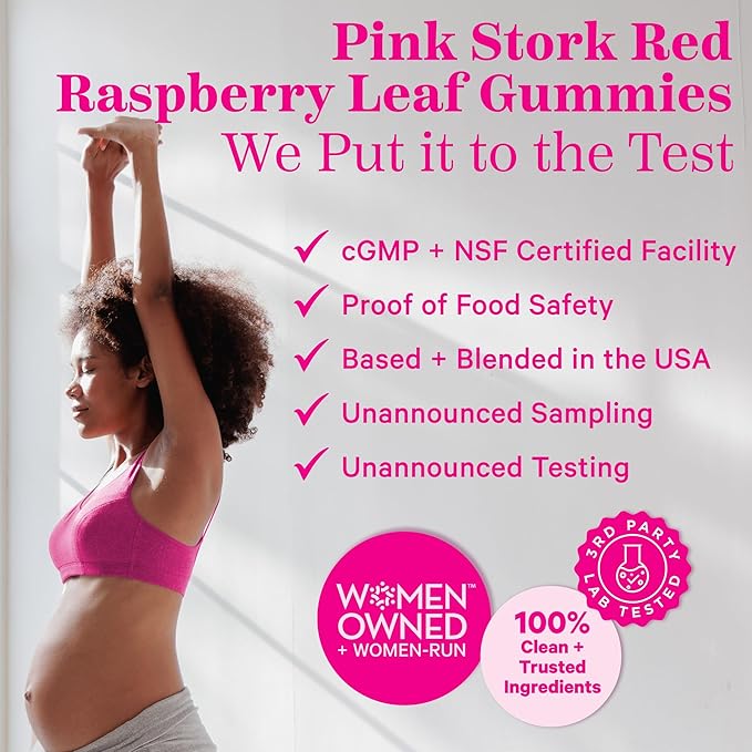 Pink Stork Red Raspberry Leaf Gummies - Third Trimester Labor Prep + Postpartum Mood Essentials with Evening Primrose Oil + Black Cohosh - 60 Vegan Gummy Supplements, Non-GMO