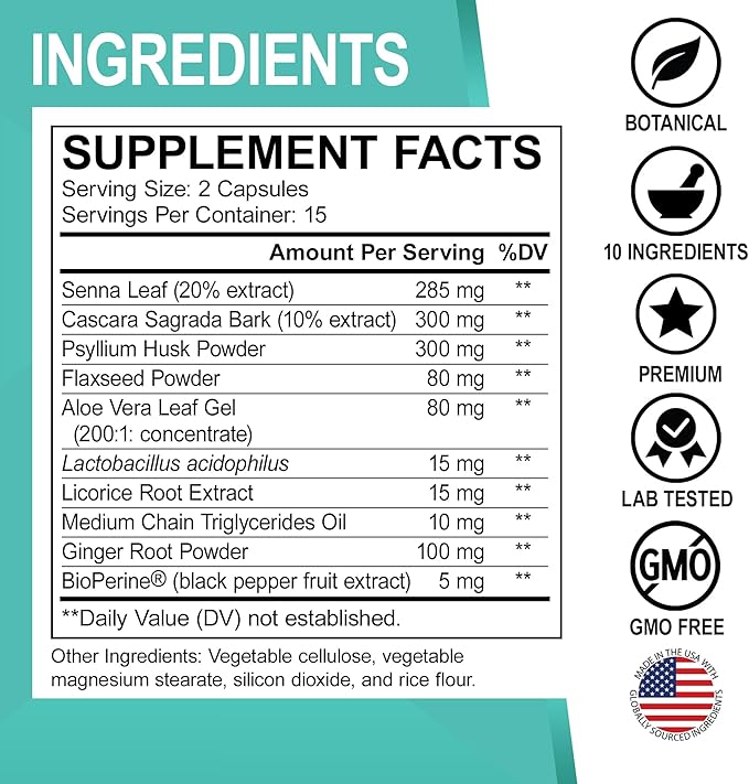Collagen Peptides & Colon Cleanse Detox - 15 Day Colon Cleanse Pills & Ginger - Multi Collagen for Women & Men Complex Capsules, Skin, Hair & Nails - Bowel Movement Supplements for Stomach Bloating