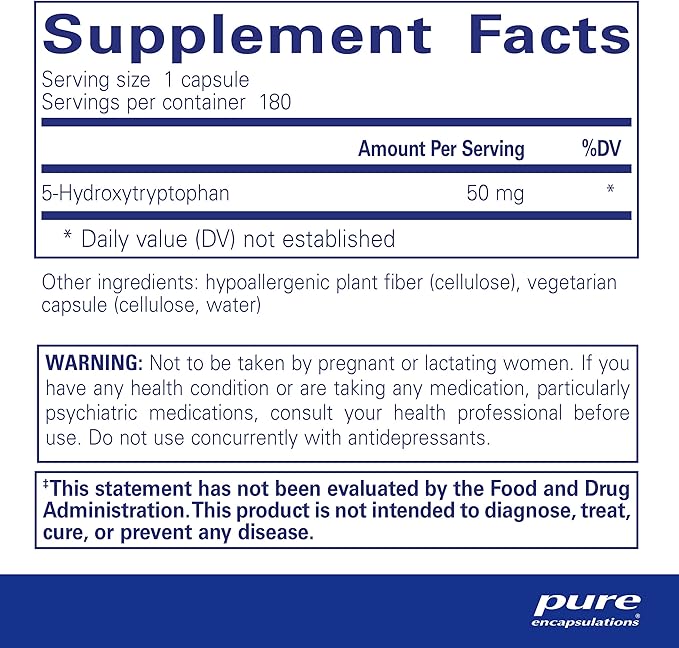 Pure Encapsulations 5-HTP 50 mg | 5-Hydroxytryptophan Supplement for Brain, Eating Behavior, and Serotonin Support* | 180 Capsules