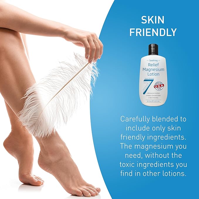 Seven Minerals Magnesium Lotion for Sleep, Soothing Relief & Relaxation - Highly Concentrated Magnesium for Better Sleep, Feet & Joint Care. Non-Greasy Lotion with Skin Friendly Ingredients - 8 fl oz