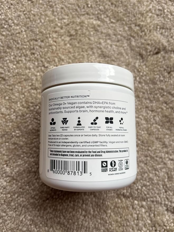 Needed. Vegan Omega-3 DHA & EPA Supplement - 500mg Omega-3 + 100mg Choline, Plant-Based Capsules, Sustainably Sourced Algae Oil, 2 Capsules Daily, 30-Day Supply