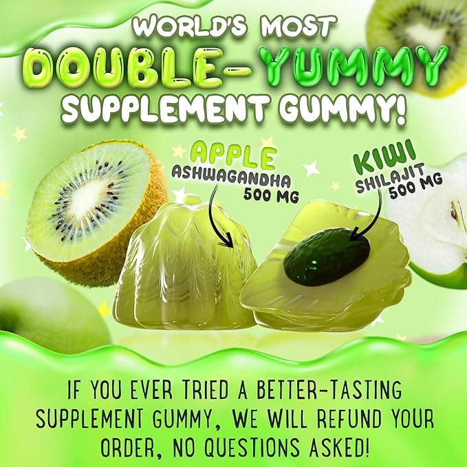 Pure Himalayan Shilajit Gummies - 100% Authentic Shilajit Reisin Extract for Men and Women with Ashwagandha and Shatavari - 60 Gummy - Apple & Kiwi and Peach & Mango Bundle