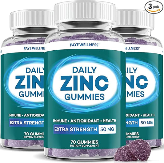 Zinc Gummies 50 mg, Daily Support, Immune System*, Enzyme Functions*, Natural Energy* - 210 Gummies, 105 Day Supply (3-Pack)
